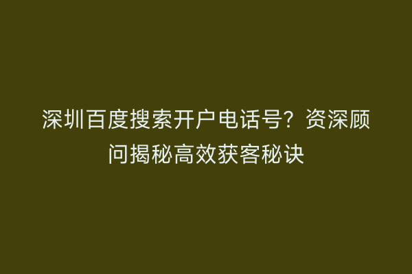 深圳百度搜索开户电话号？资深顾问揭秘高效获客秘诀