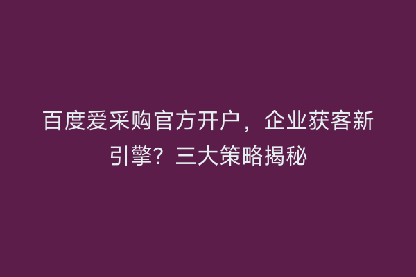 百度爱采购官方开户，企业获客新引擎？三大策略揭秘