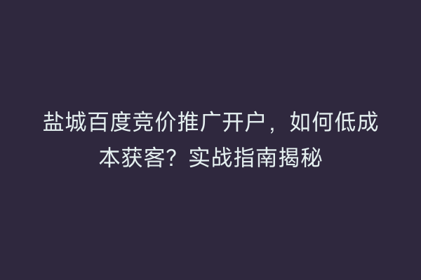 盐城百度竞价推广开户，如何低成本获客？实战指南揭秘