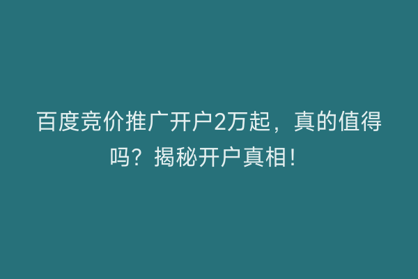 百度竞价推广开户2万起，真的值得吗？揭秘开户真相！