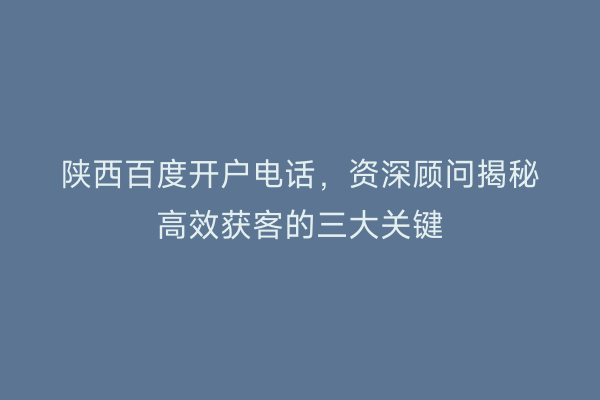 陕西百度开户电话，资深顾问揭秘高效获客的三大关键