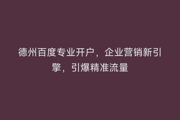 德州百度专业开户，企业营销新引擎，引爆精准流量