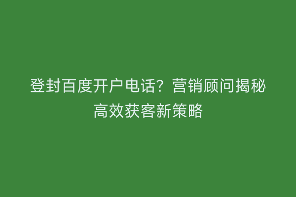 登封百度开户电话？营销顾问揭秘高效获客新策略