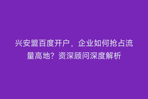 兴安盟百度开户,企业如何抢占流量高地?资深顾问深度解析