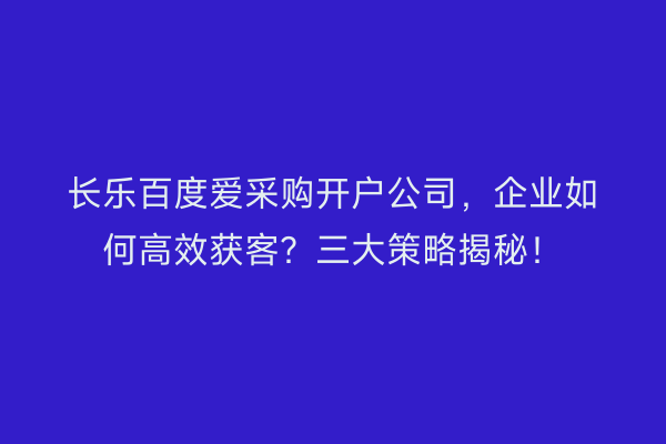 长乐百度爱采购开户公司,企业如何高效获客?三大策略揭秘!