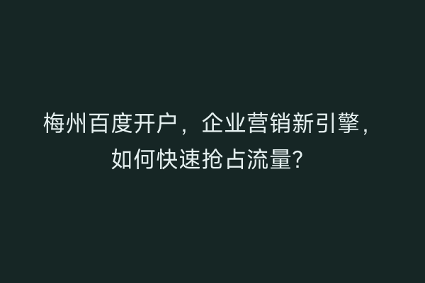 梅州百度开户，企业营销新引擎，如何快速抢占流量？