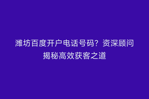 潍坊百度开户电话号码？资深顾问揭秘高效获客之道