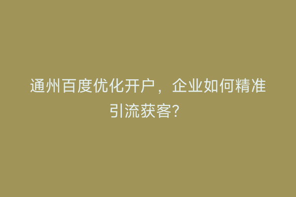 通州百度优化开户，企业如何精准引流获客？