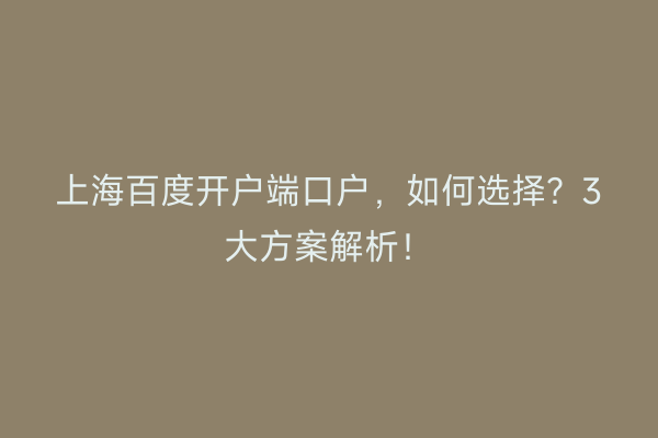 上海百度开户端口户，如何选择？3大方案解析！