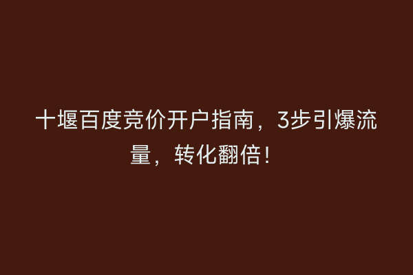 十堰百度竞价开户指南，3步引爆流量，转化翻倍！