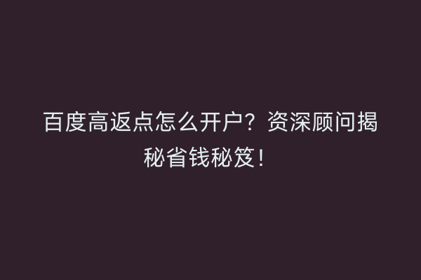 百度高返点怎么开户？资深顾问揭秘省钱秘笈！