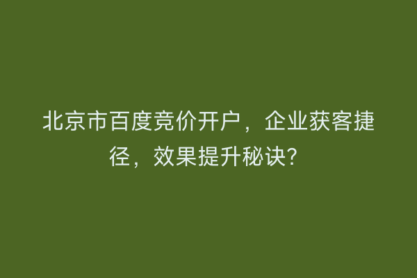 北京市百度竞价开户，企业获客捷径，效果提升秘诀？