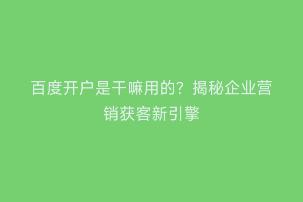 百度开户是干嘛用的？揭秘企业营销获客新引擎