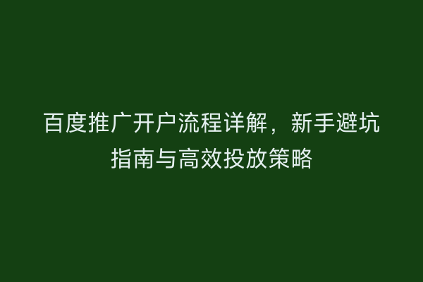 百度推广开户流程详解，新手避坑指南与高效投放策略