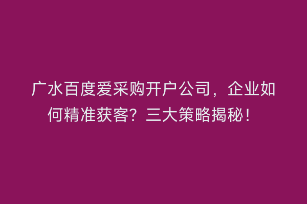 广水百度爱采购开户公司，企业如何精准获客？三大策略揭秘！