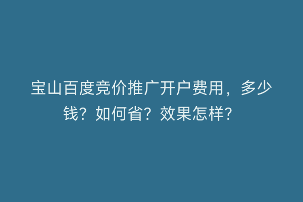 宝山百度竞价推广开户费用，多少钱？如何省？效果怎样？