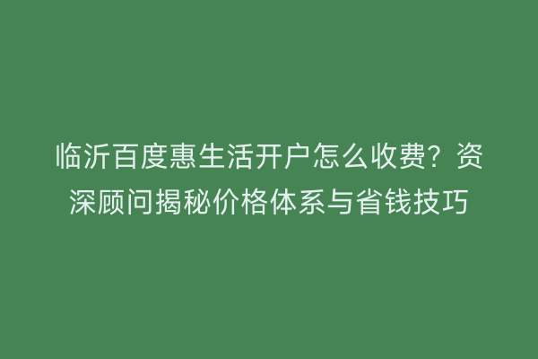 临沂百度惠生活开户怎么收费？资深顾问揭秘价格体系与省钱技巧