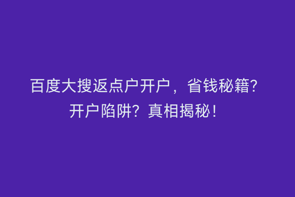 百度大搜返点户开户，省钱秘籍？开户陷阱？真相揭秘！