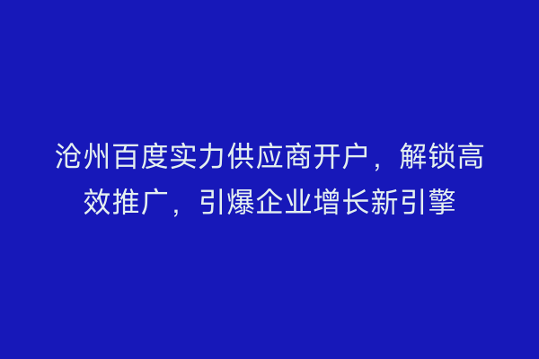 沧州百度实力供应商开户,解锁高效推广,引爆企业增长新引擎