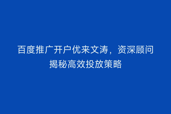 百度推广开户优来文涛，资深顾问揭秘高效投放策略
