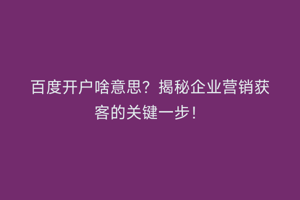 百度开户啥意思？揭秘企业营销获客的关键一步！