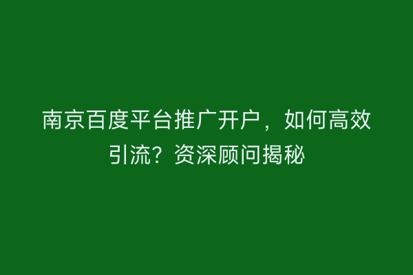 南京百度平台推广开户,如何高效引流?资深顾问揭秘