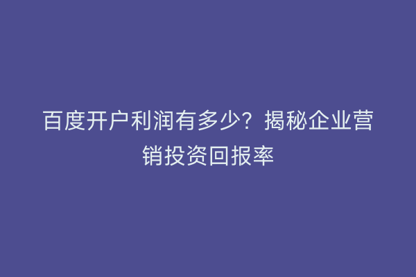 百度开户利润有多少？揭秘企业营销投资回报率