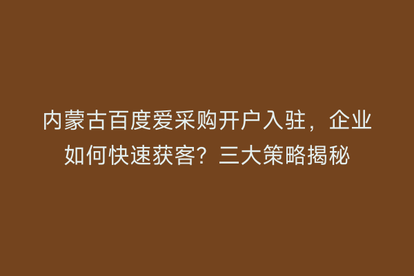 内蒙古百度爱采购开户入驻,企业如何快速获客?三大策略揭秘