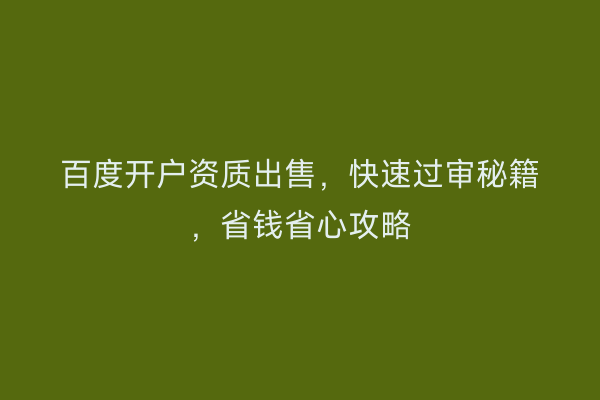 百度开户资质出售，快速过审秘籍，省钱省心攻略