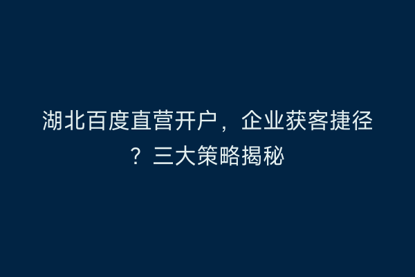 湖北百度直营开户,企业获客捷径?三大策略揭秘