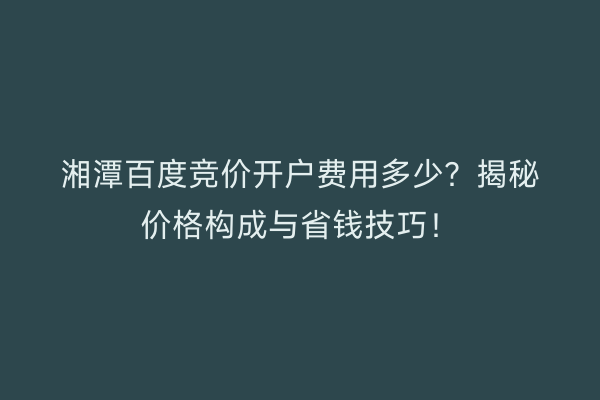 湘潭百度竞价开户费用多少？揭秘价格构成与省钱技巧！