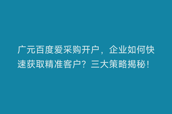 广元百度爱采购开户,企业如何快速获取精准客户?三大策略揭秘!