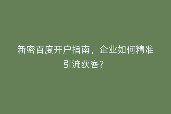 新密百度开户指南，企业如何精准引流获客？