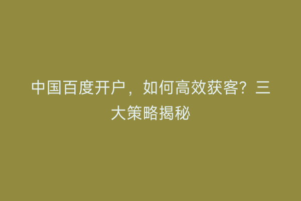 中国百度开户，如何高效获客？三大策略揭秘