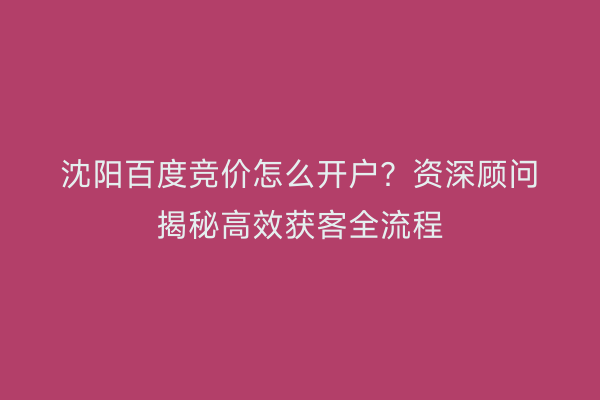 沈阳百度竞价怎么开户？资深顾问揭秘高效获客全流程