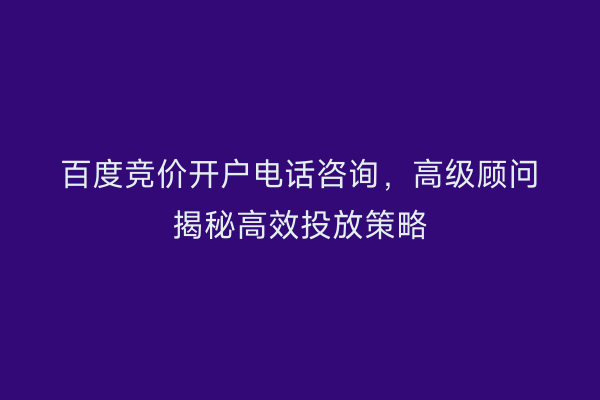 百度竞价开户电话咨询，高级顾问揭秘高效投放策略