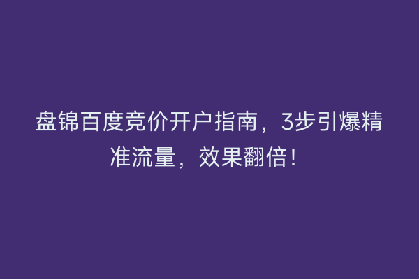 盘锦百度竞价开户指南，3步引爆精准流量，效果翻倍！