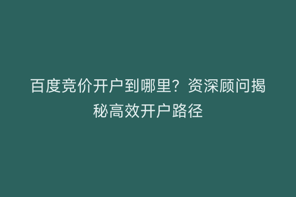 百度竞价开户到哪里?资深顾问揭秘高效开户路径