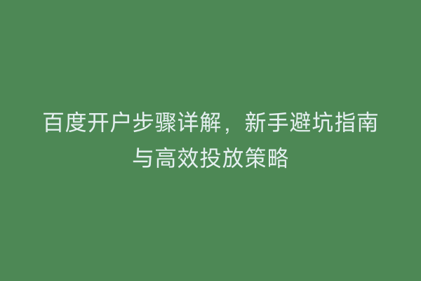 百度开户步骤详解,新手避坑指南与高效投放策略