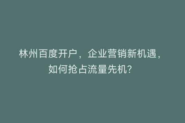 林州百度开户，企业营销新机遇，如何抢占流量先机？