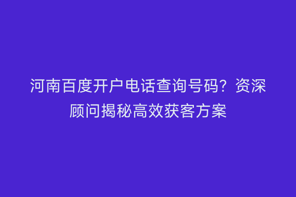 河南百度开户电话查询号码？资深顾问揭秘高效获客方案