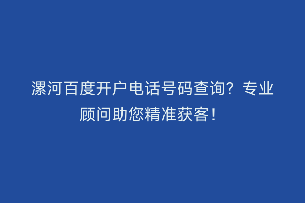漯河百度开户电话号码查询？专业顾问助您精准获客！