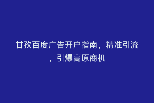 甘孜百度广告开户指南,精准引流,引爆高原商机