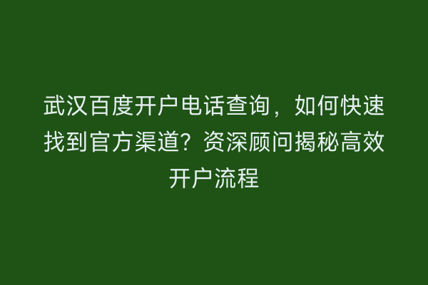 武汉百度开户电话查询，如何快速找到官方渠道？资深顾问揭秘高效开户流程