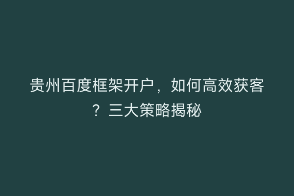 贵州百度框架开户，如何高效获客？三大策略揭秘