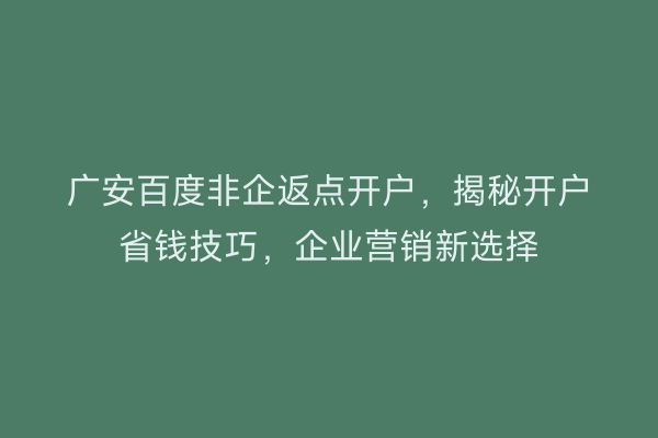 广安百度非企返点开户，揭秘开户省钱技巧，企业营销新选择