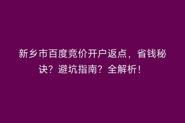 新乡市百度竞价开户返点，省钱秘诀？避坑指南？全解析！