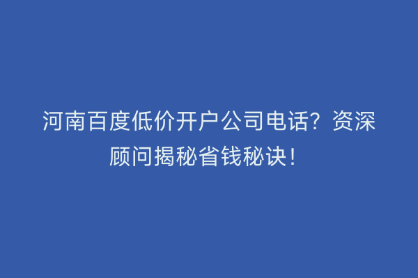河南百度低价开户公司电话？资深顾问揭秘省钱秘诀！