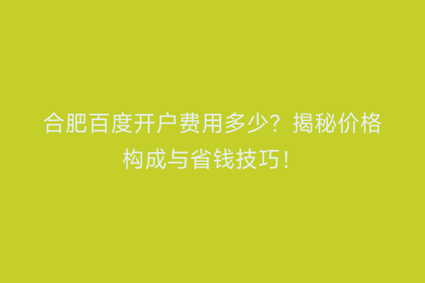 合肥百度开户费用多少？揭秘价格构成与省钱技巧！
