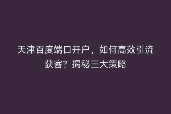 天津百度端口开户，如何高效引流获客？揭秘三大策略
